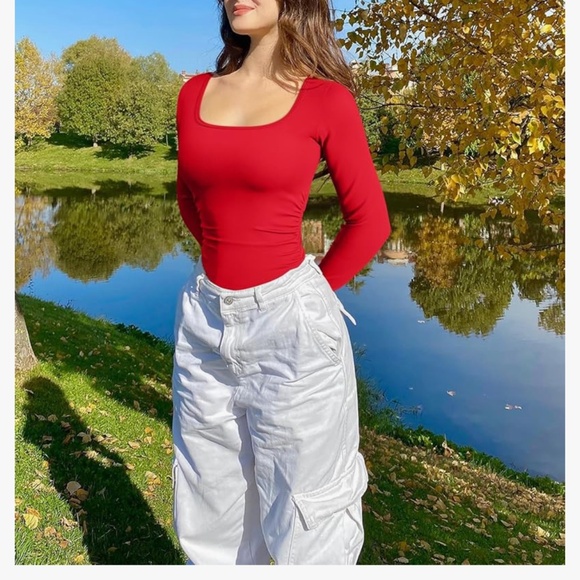 NWOT -Women’s Red Bodysuit, Square Neck - Picture 2 of 4